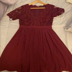Lulus Burgundy Lace Short Sleeve Dress